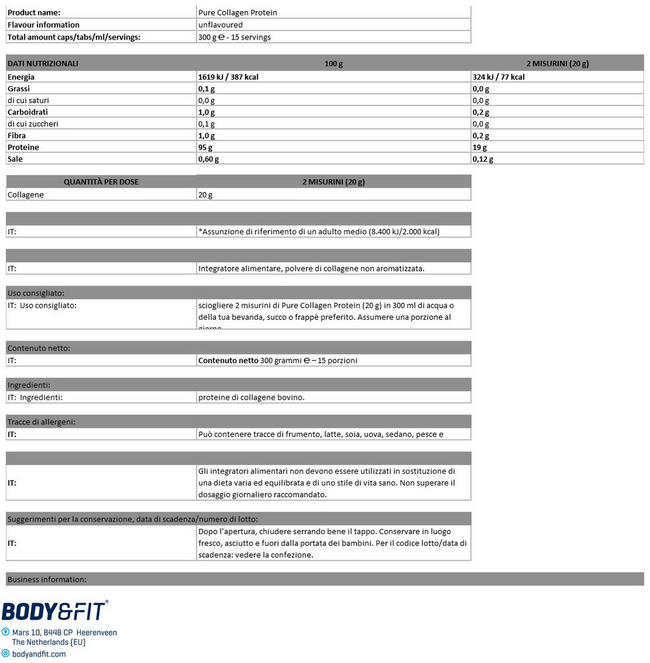 Pure Collagen Peptides Nutritional Information 1