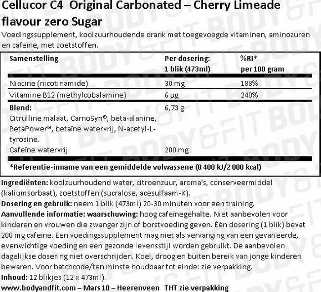 C4 Original Carbonated Nutritional Information 1