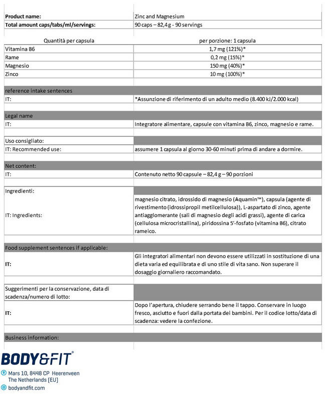 Zinc & Magnesium Nutritional Information 1