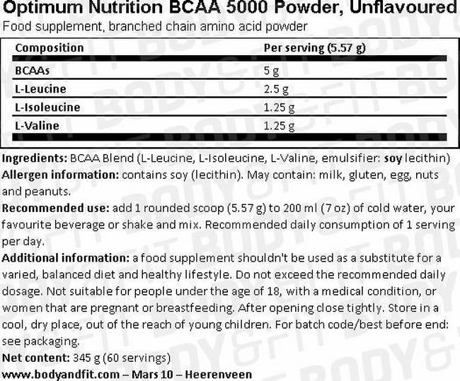 BCAA 5000 Nutritional Information 1