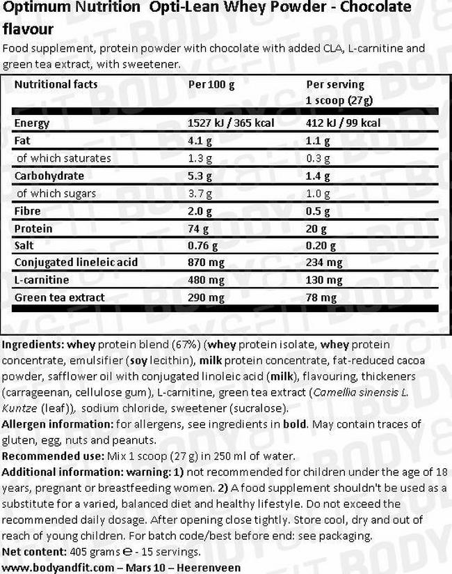 Lean Whey Nutritional Information 1