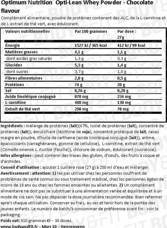 Lean Whey Nutritional Information 1