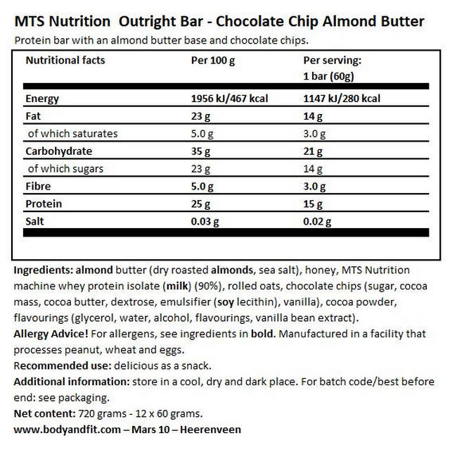 Outright Bars Nutritional Information 1