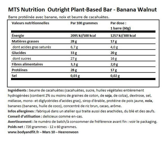 Outright Bars Vegan Nutritional Information 1