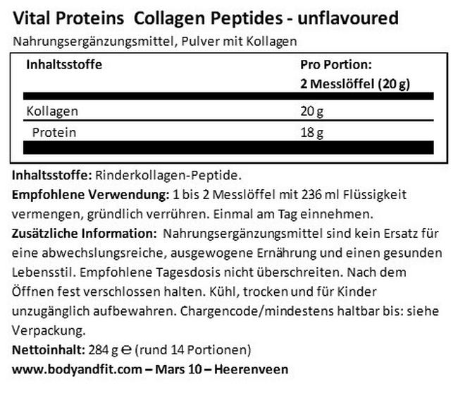 Collagen Peptides Nutritional Information 1