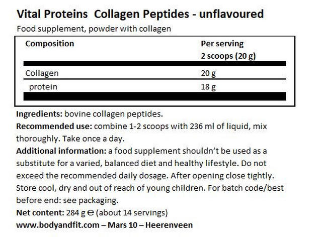 Collagen Peptides Nutritional Information 1