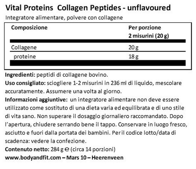 Peptidi di collagene Nutritional Information 1