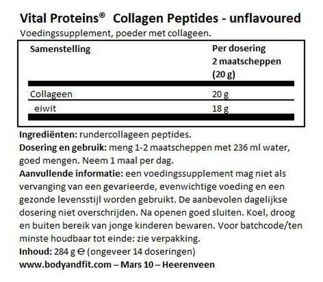 Collageen Peptides Nutritional Information 1