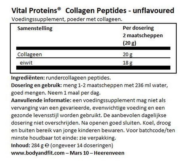Collageen Peptides  Nutritional Information 1