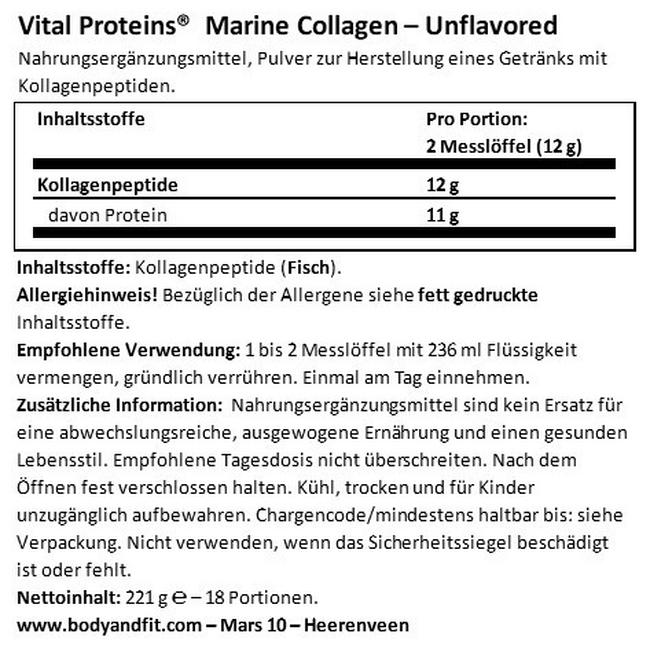 Marine Collagen Nutritional Information 1