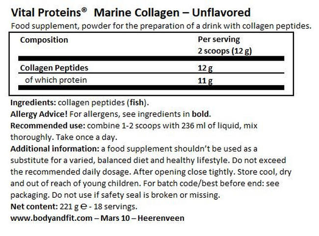 Marine Collagen Nutritional Information 1