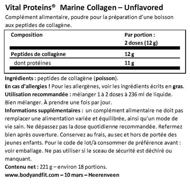 Collagène marin  Nutritional Information 1