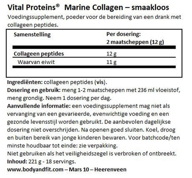 Marine Collagen Nutritional Information 1