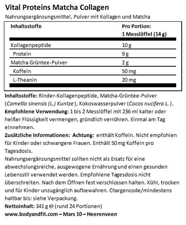 Matcha Collagen Nutritional Information 1