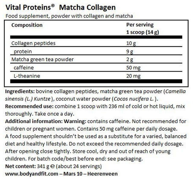 Matcha Collagen Nutritional Information 1