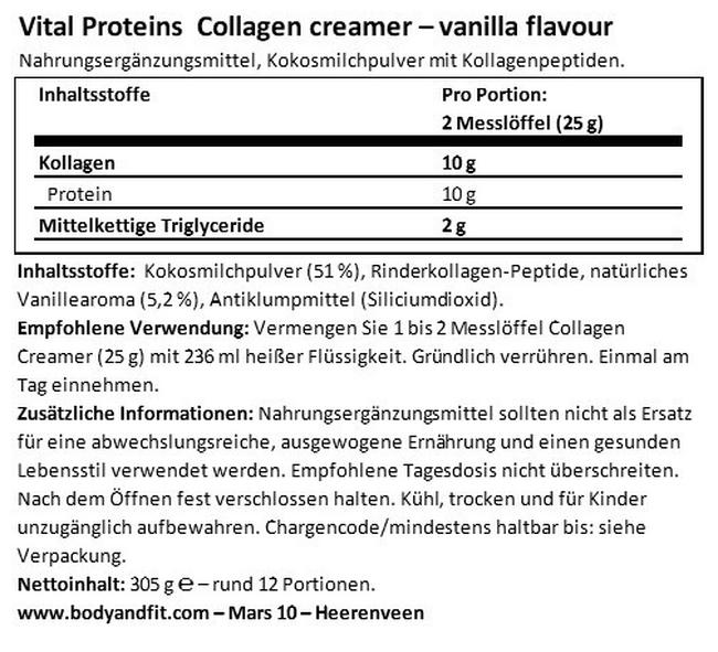 Collagen Creamer Nutritional Information 1