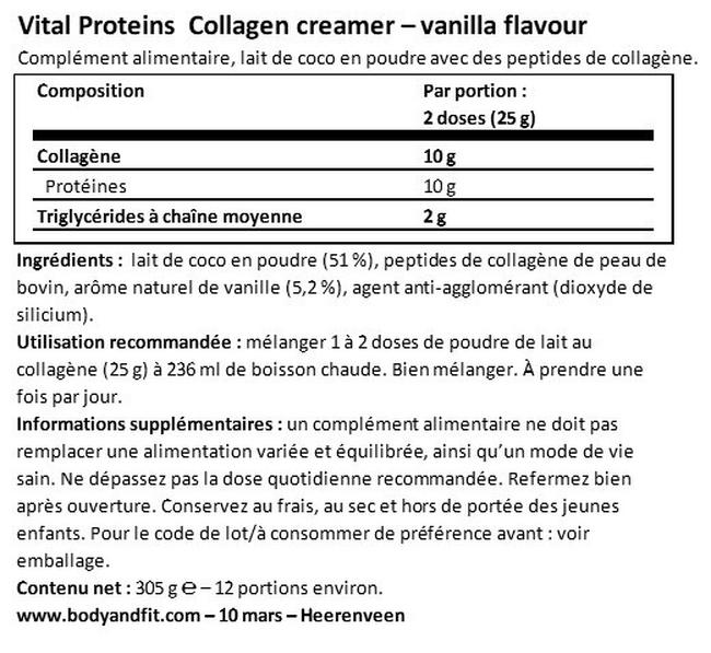 Poudre de lait au collagène Nutritional Information 1