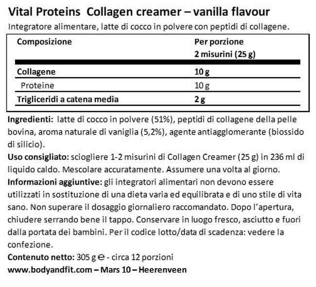 Collagene Creamer Nutritional Information 1