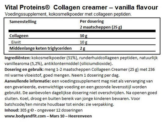 Collagen Creamer Nutritional Information 1