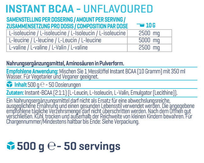 Instant BCAA Nutritional Information 1