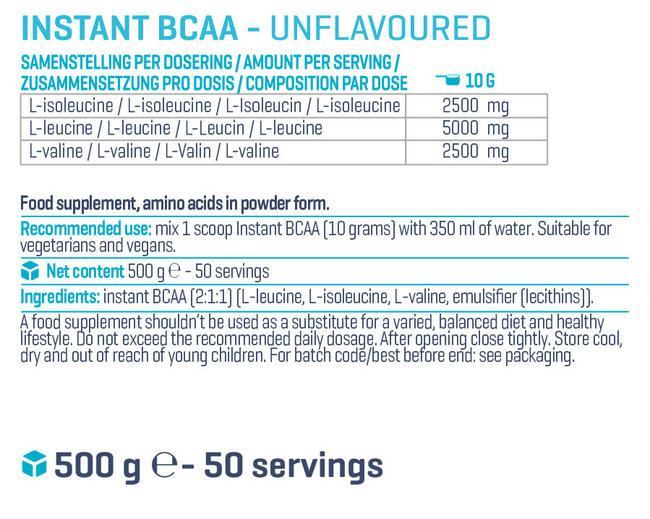 Instant BCAA Nutritional Information 1