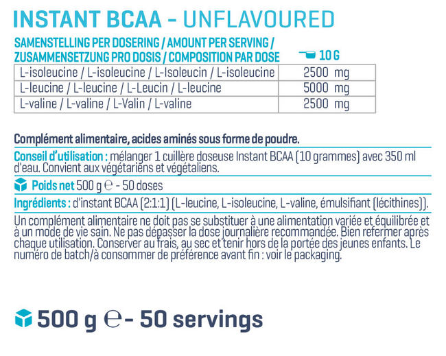 Instant BCAA Nutritional Information 1