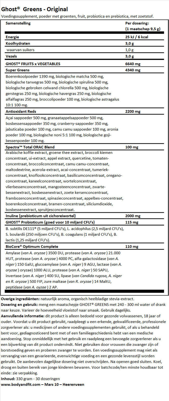 Ghost Greens Nutritional Information 1