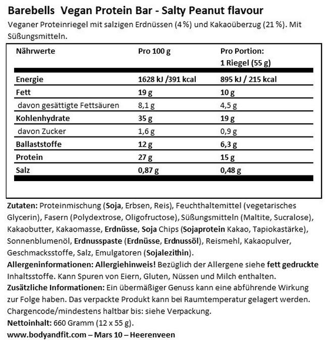 Barebells Vegan Protein Bars Nutritional Information 1