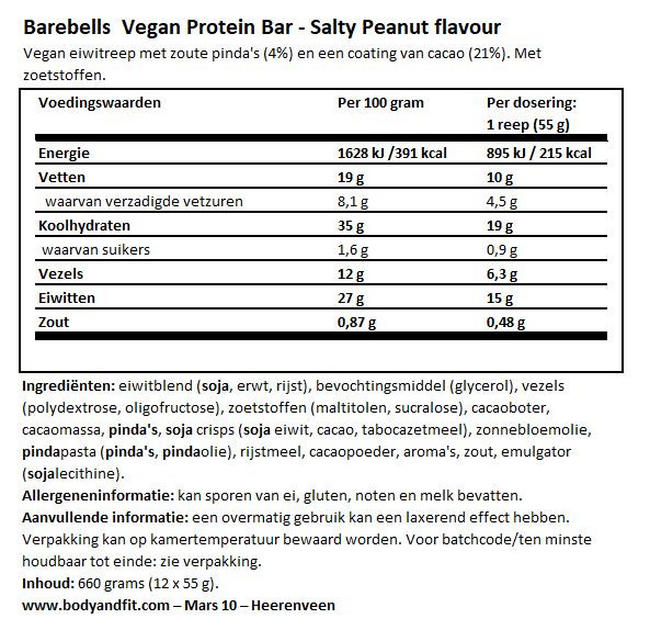 Vegan Protein Bars Nutritional Information 1