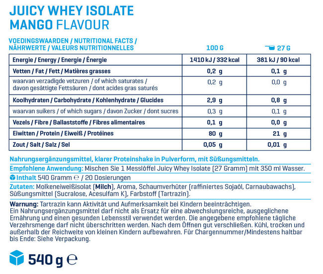 Clear Whey Isolate Nutritional Information 1