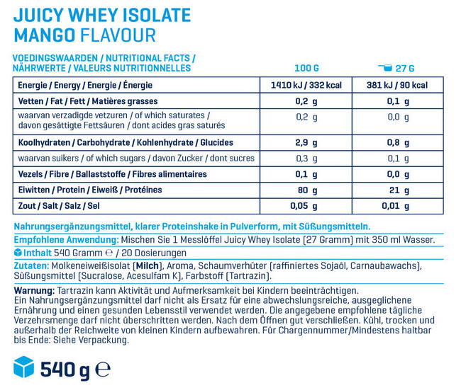 Juicy Whey Isolate Nutritional Information 1