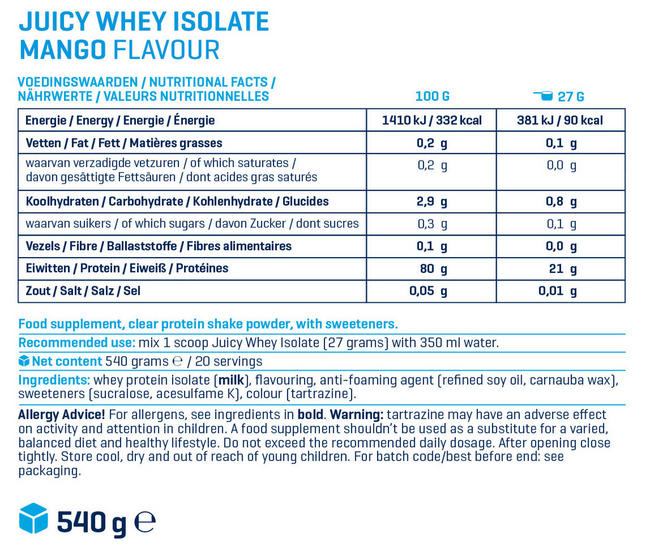 Clear Whey Isolate Nutritional Information 1