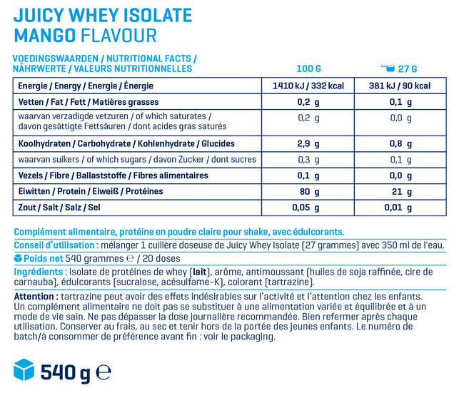 Clear Whey Isolate Nutritional Information 1