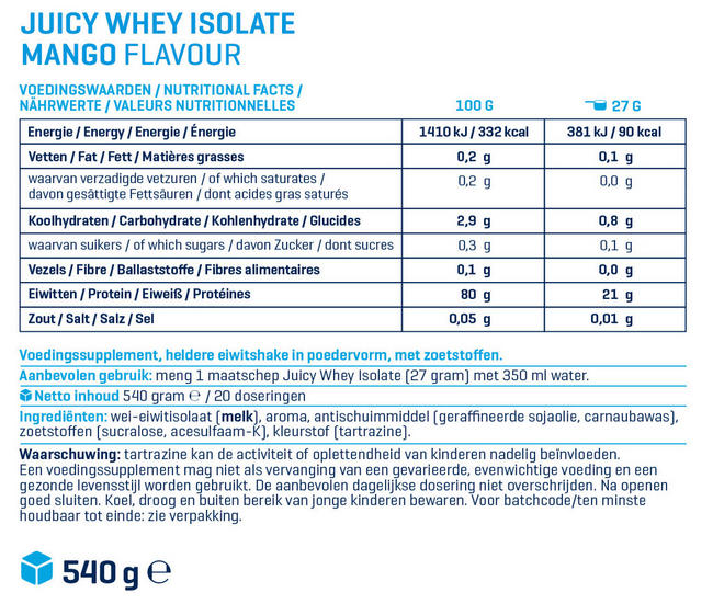 Juicy Whey Isolate Nutritional Information 1