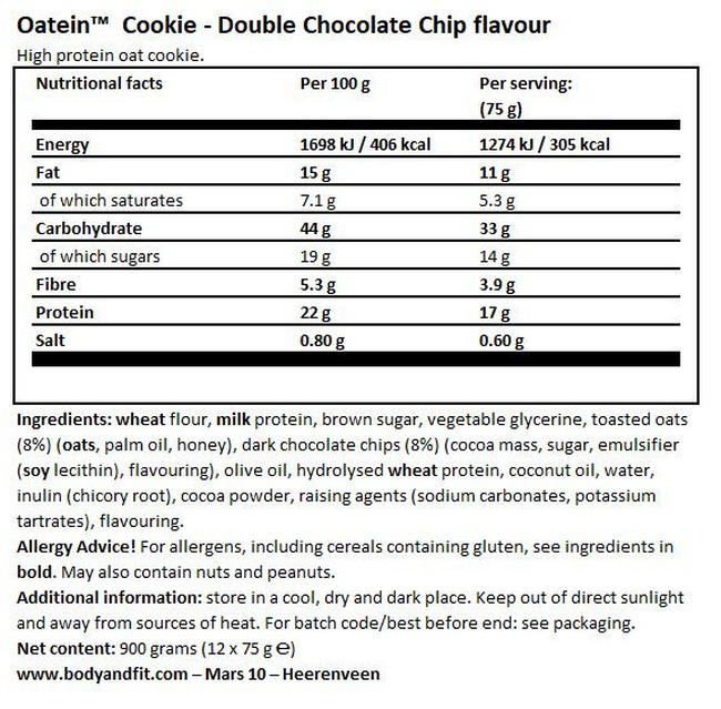 Protein Cookie  Nutritional Information 1