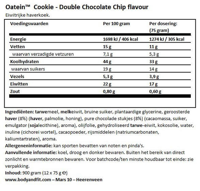 Protein Cookie Nutritional Information 1