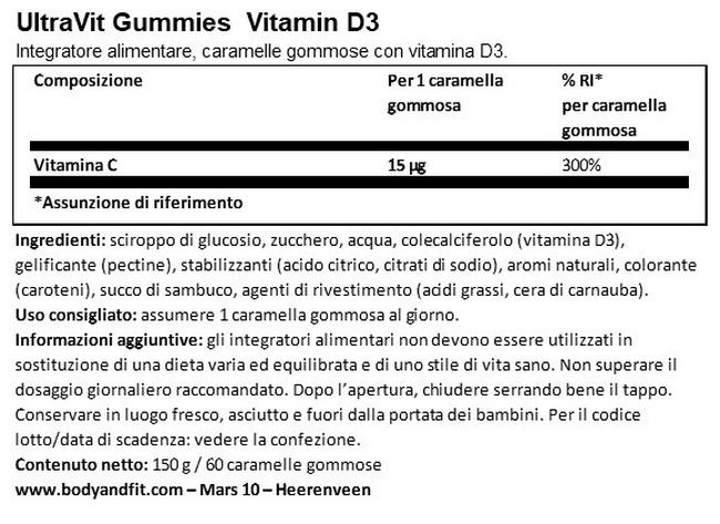 UltraVit Gummies Vitamina D3- 60 gomme Nutritional Information 1