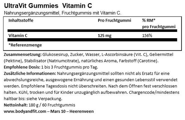 Gummies Vitamin C - 60 Gummies Nutritional Information 1