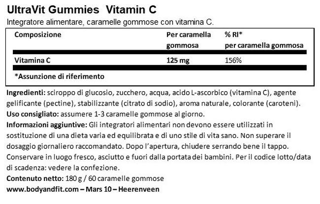 UltraVit Gummies Vitamina C - 60 gomme Nutritional Information 1
