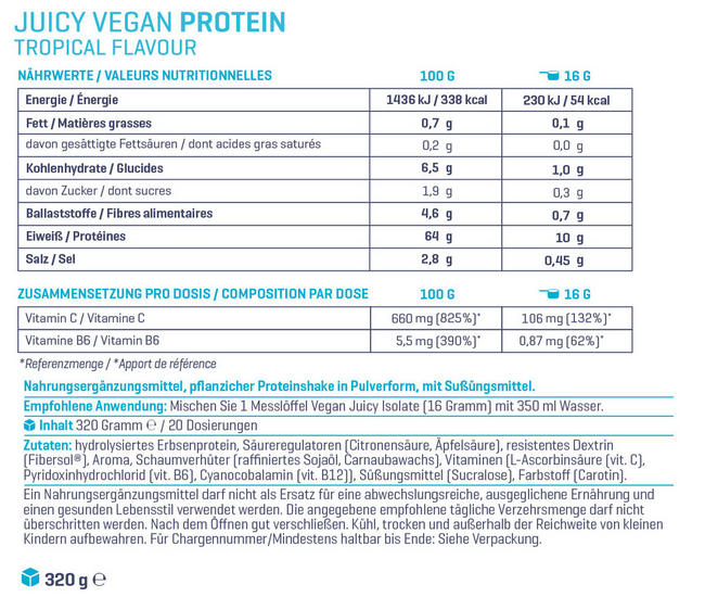 Juicy Vegan Protein Nutritional Information 1