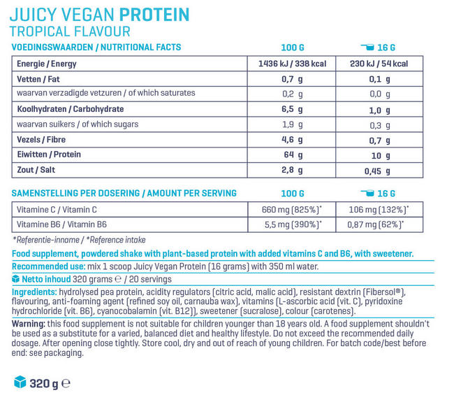 Clear Vegan Protein Nutritional Information 1