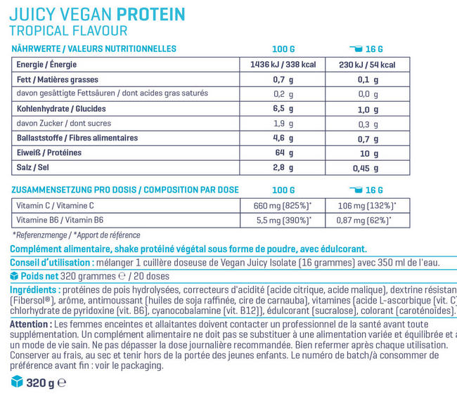 Juicy Vegan Protein Nutritional Information 1