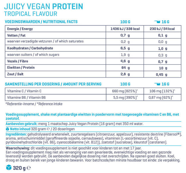 Juicy Vegan Protein Nutritional Information 1