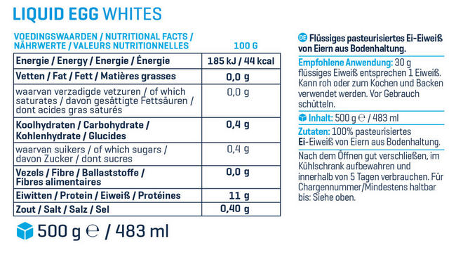 Flüssiges Eiklar Nutritional Information 1