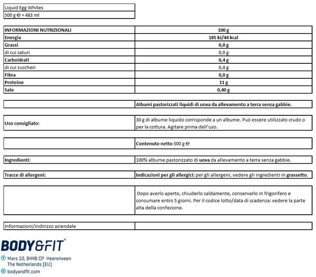 Albumi d'uovo liquidi Nutritional Information 1