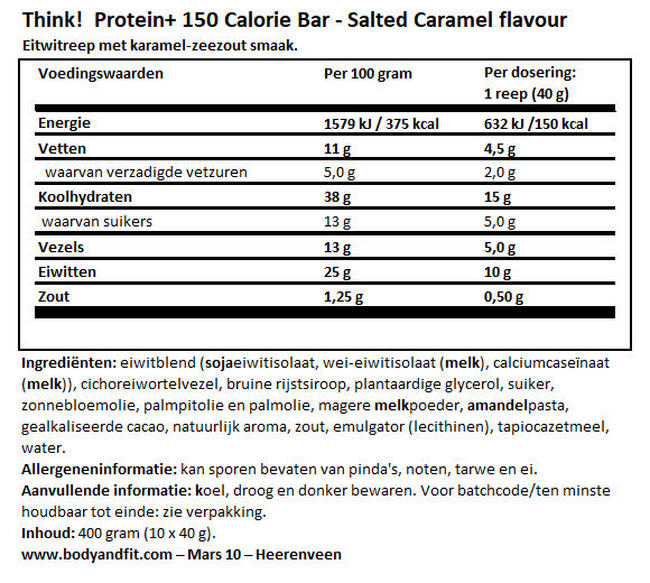 Think! Protein+ Bars (150kcal) Nutritional Information 1