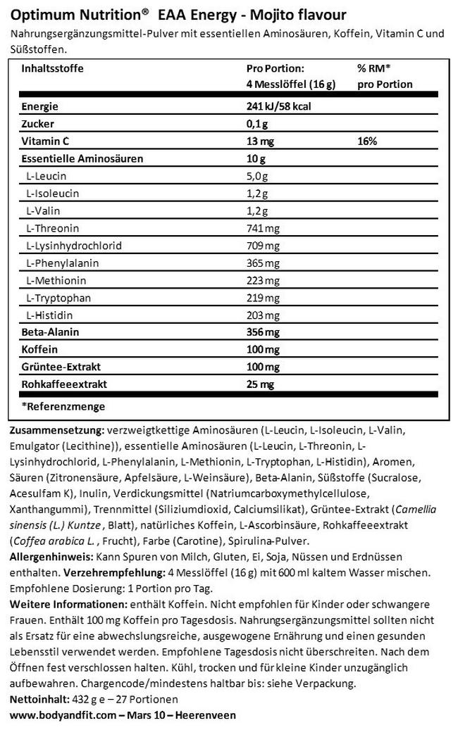 ON EAA Energy Nutritional Information 1
