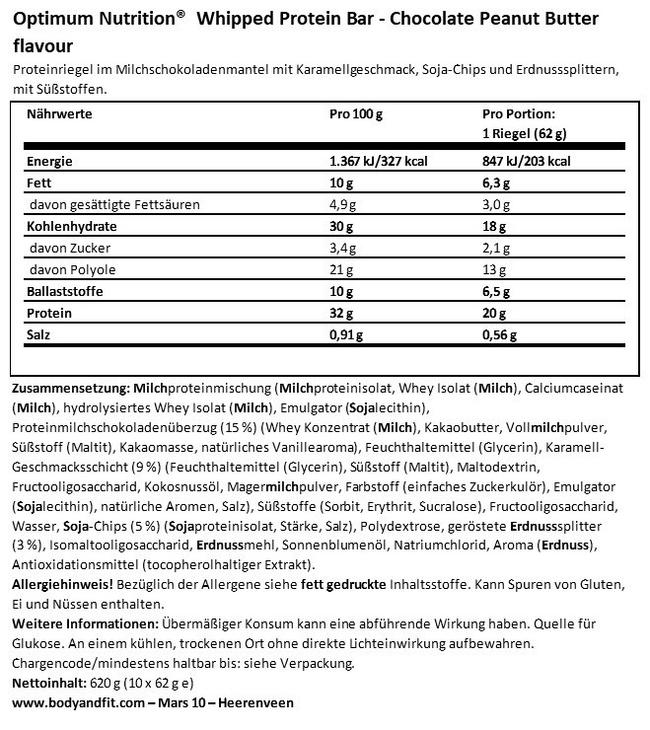 Chocolate Caramel Whipped Protein Bar Nutritional Information 1