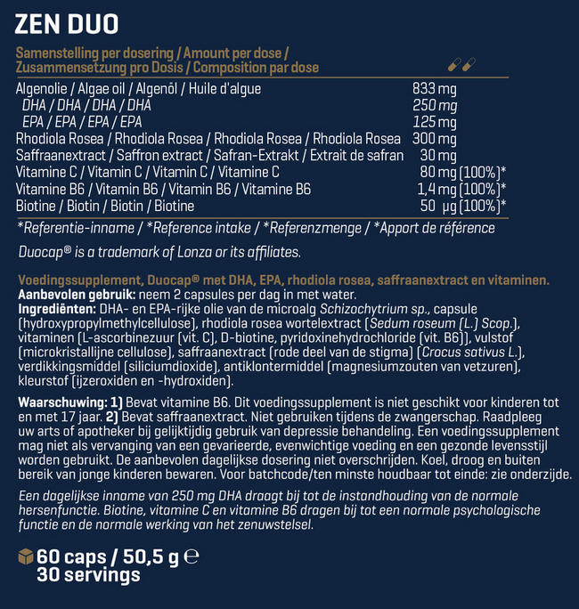 Zen Duo Nutritional Information 1