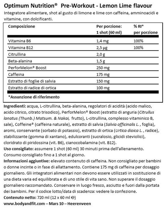 Gold Standard Preworkout Shot Nutritional Information 1